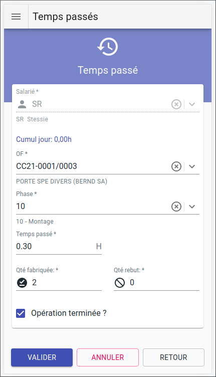 Saisie de temps passé sur appareil mobile