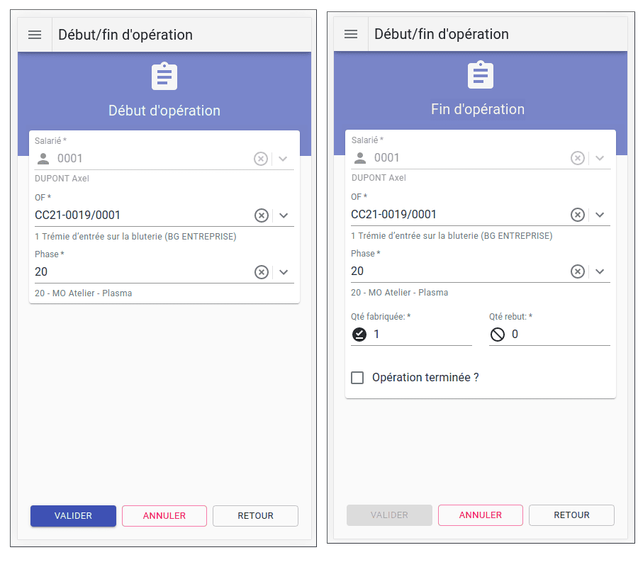 Saisie du suivi de production en atelier par code barre