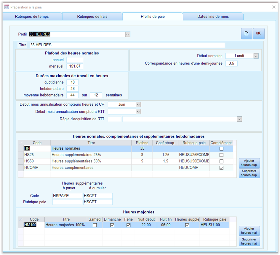 Export paie HERAKLES: profils de paie