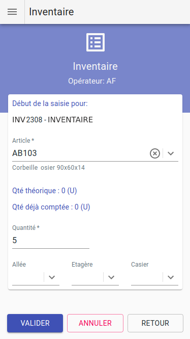 Application de saisie d'inventaire sur appareil mobile