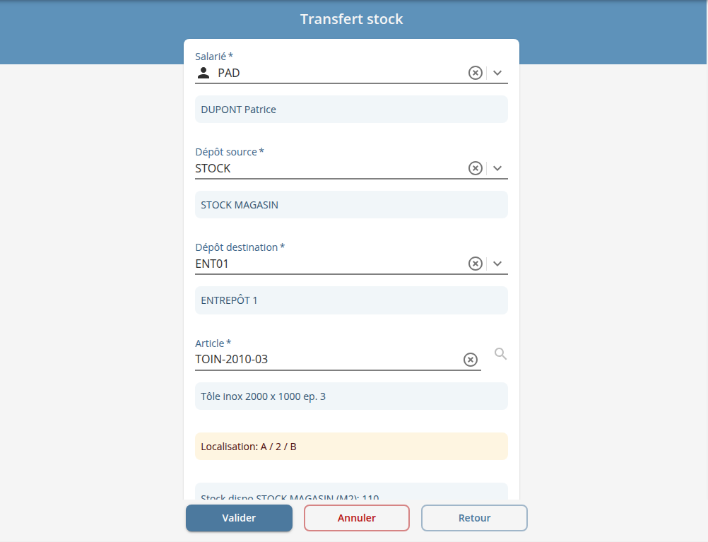 Mouvement de transfert de stock inter dépôts avec HERAKLES MOBILITE