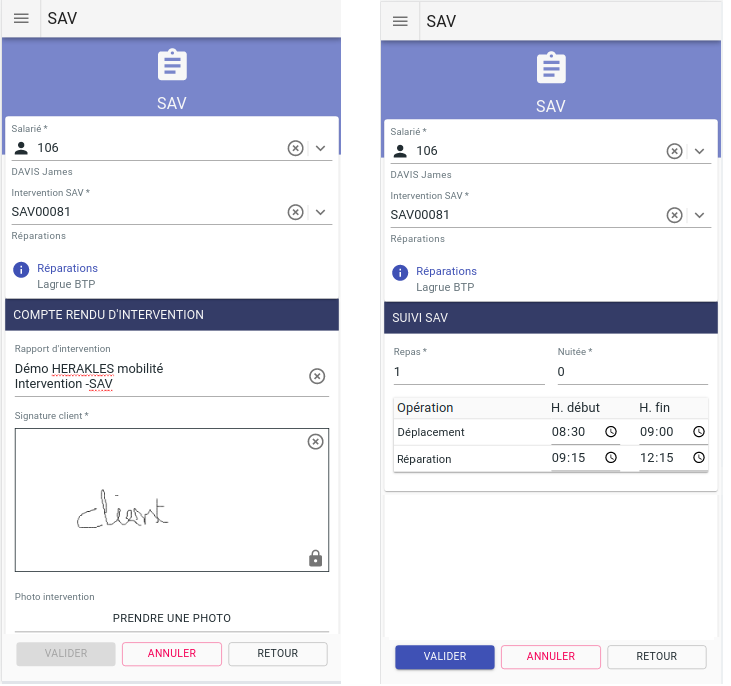Application de SAV mobile