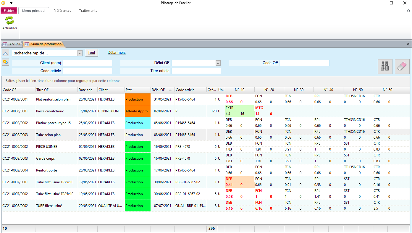 Ecran de pilotage de l'atelier HERAKLES