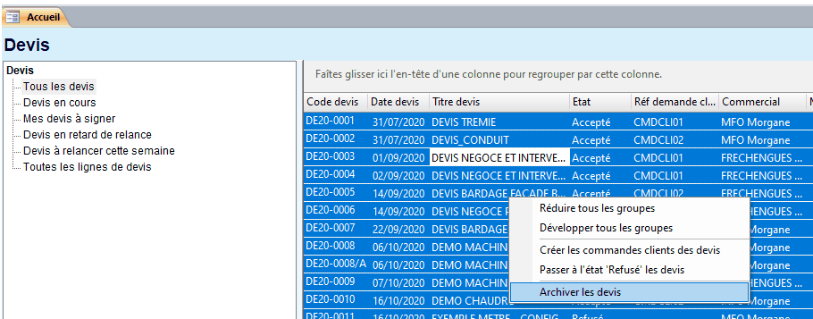 Archivage de devis dans HERAKLES