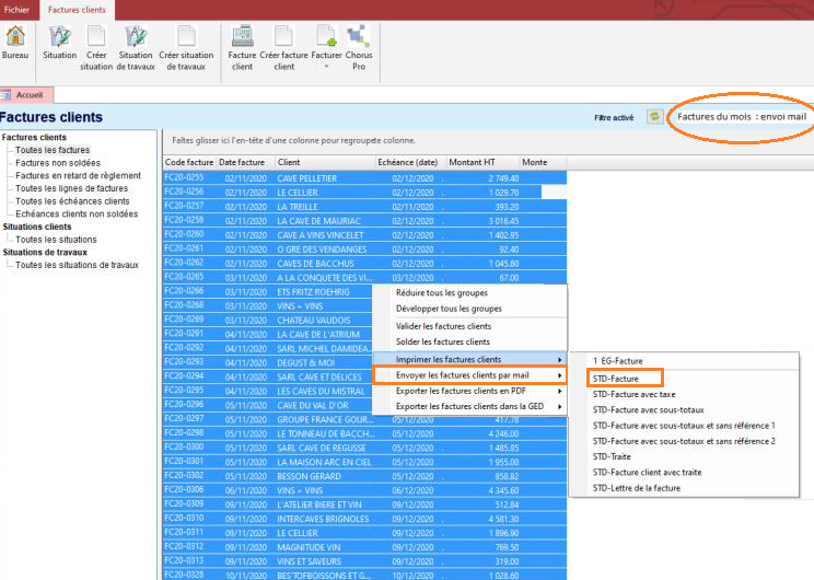 Automatisation de l'envoi des factures dans HERAKLES ERP