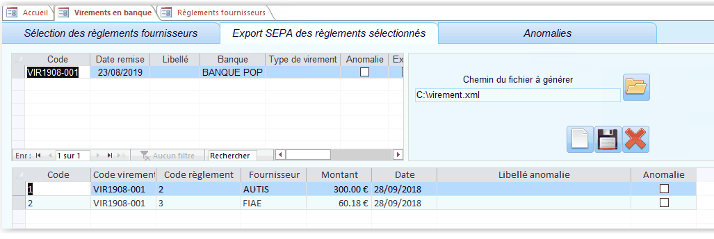 Export virements fournisseurs SEPA