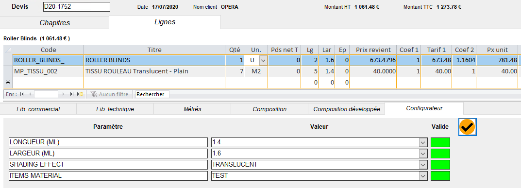 Configurateur produit - métrés - DEVIS HERAKLES