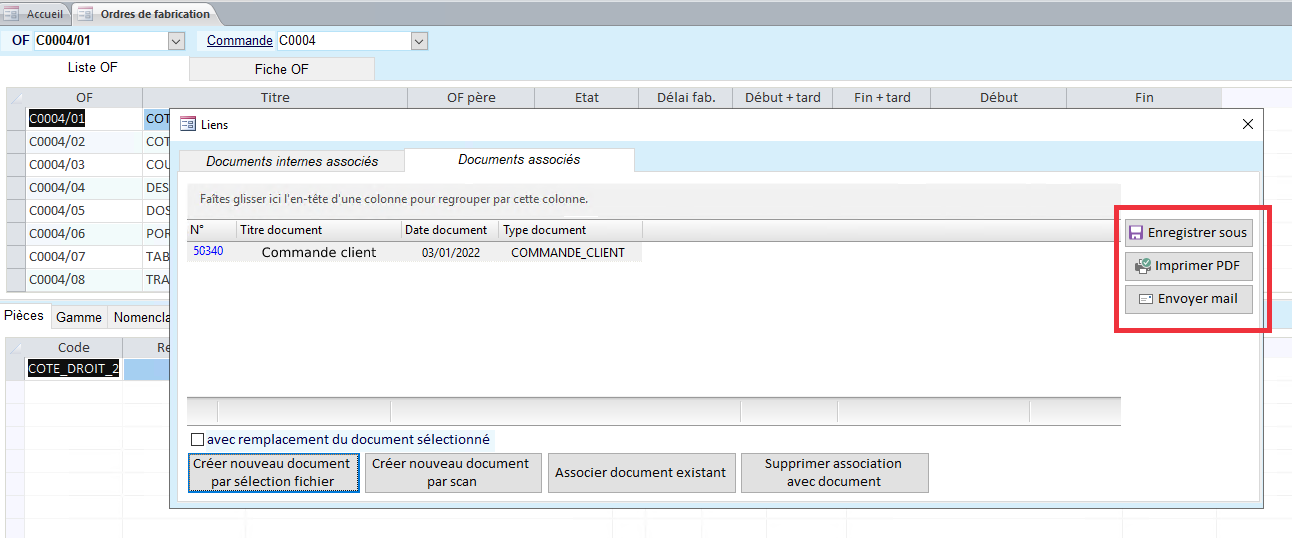 Fonctionnalités d'associations de documents externes à une fiche HERAKLES