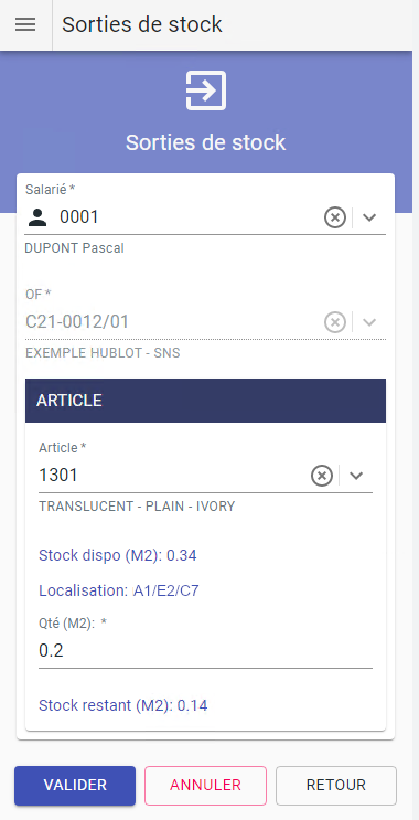 Scénario de sortie de stock
