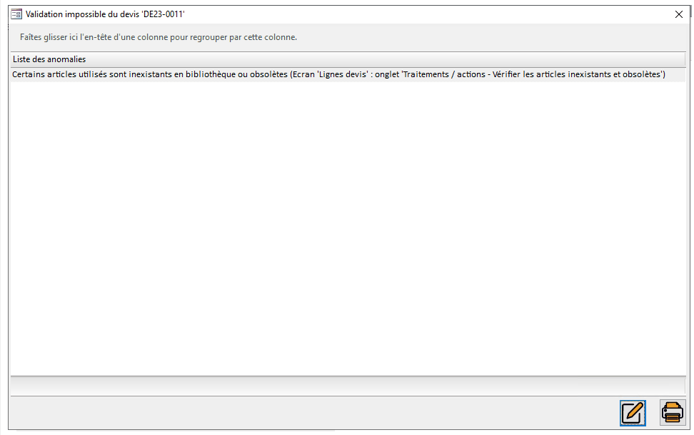 Message avertissement présence d'articles obsolètes