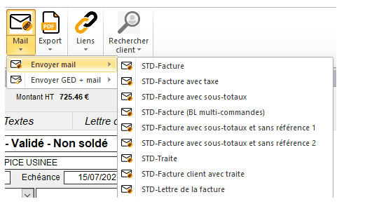 Envoi par mail de la facture courante