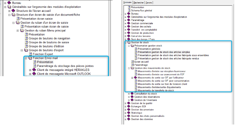 Chapitres mis à jour dans la documentation technique embarquée du logiciel HERAKLES
