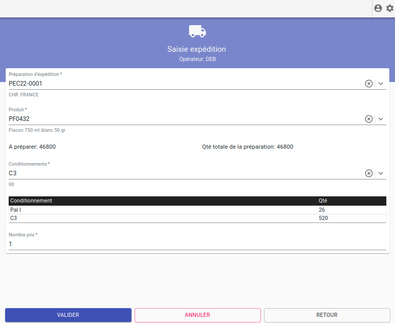 Saisie code barre des expéditions sur terminal mobile