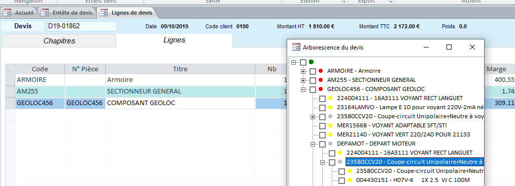 Arborescence de devis - module DEVIS du logiciel HERAKLES ERP