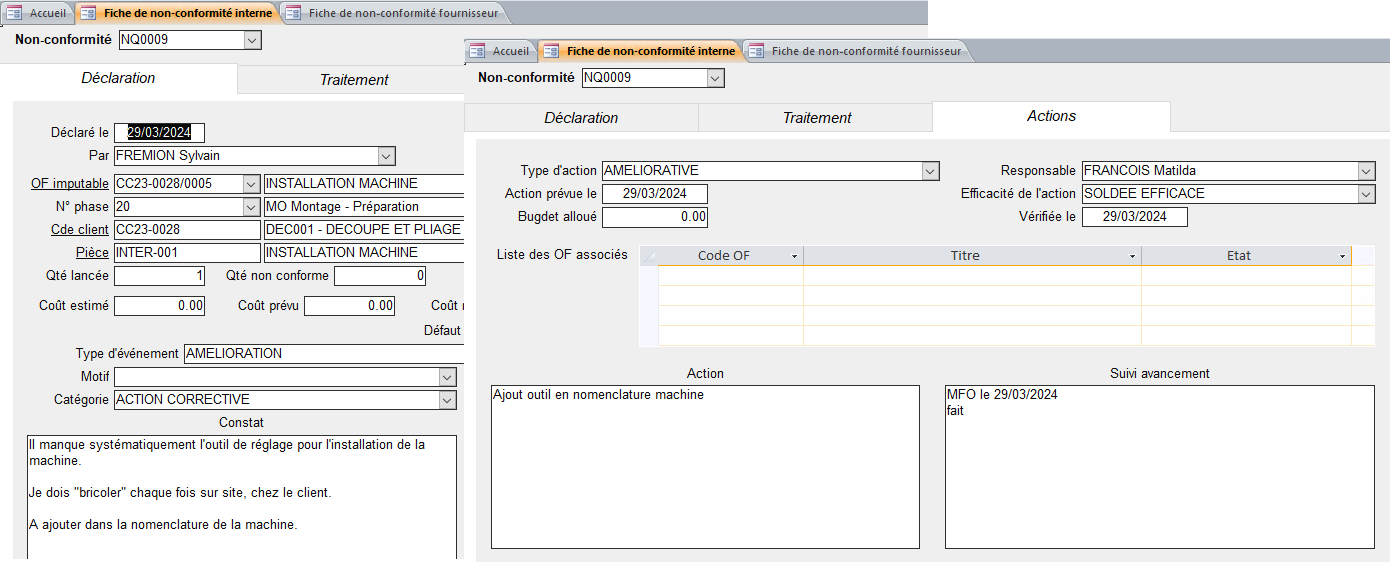 Fiche de non conformité logiciel ERP GPAO HERAKLES