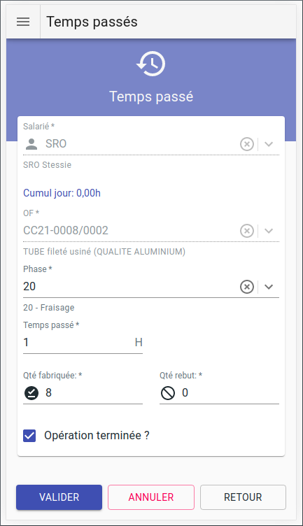 Application mobile de saisie de temps en atelier