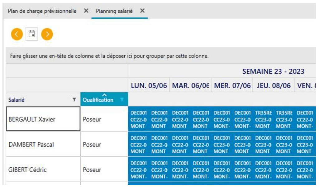 Affectation des projets aux salariés dans le Planning projet et chantier HERAKLES