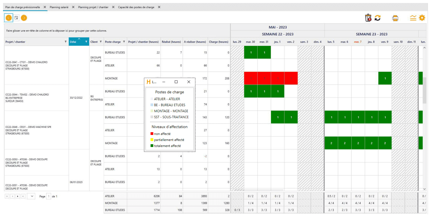 Planification du besoin dans le module Planning projet et chantier du logiciel ERP HERAKLES