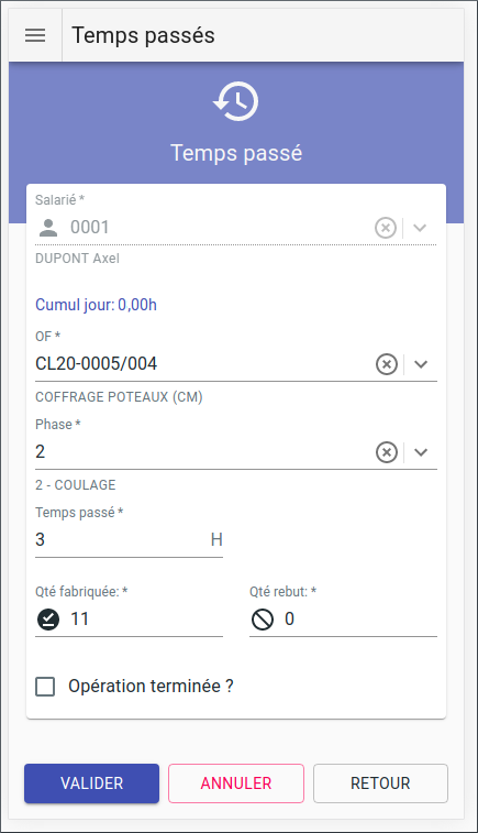 Saisie main d'œuvre sur PDA