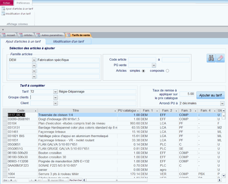 Gestion des tarifs de vente dans le logiciel HERAKLES