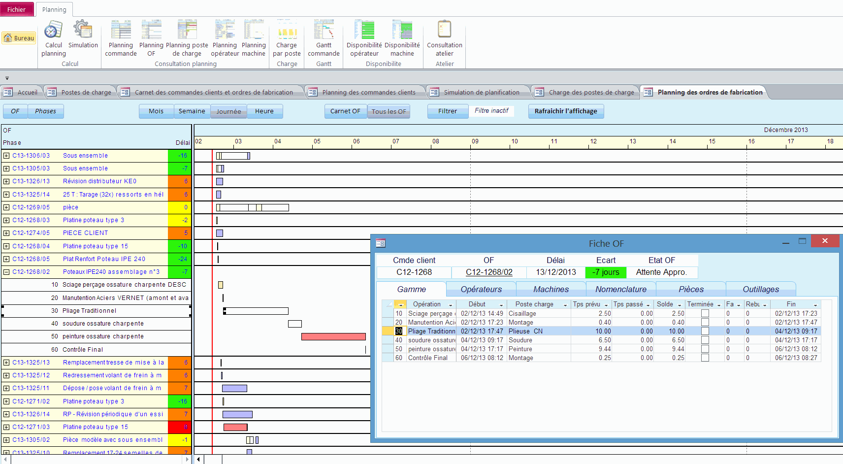 Une gamme de fabrication dans le logiciel ERP HERAKLES