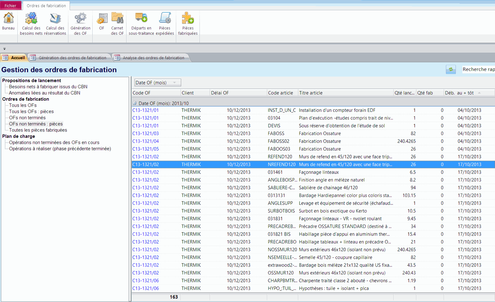Carnet de fabrication des OF dans HERAKLES ERP