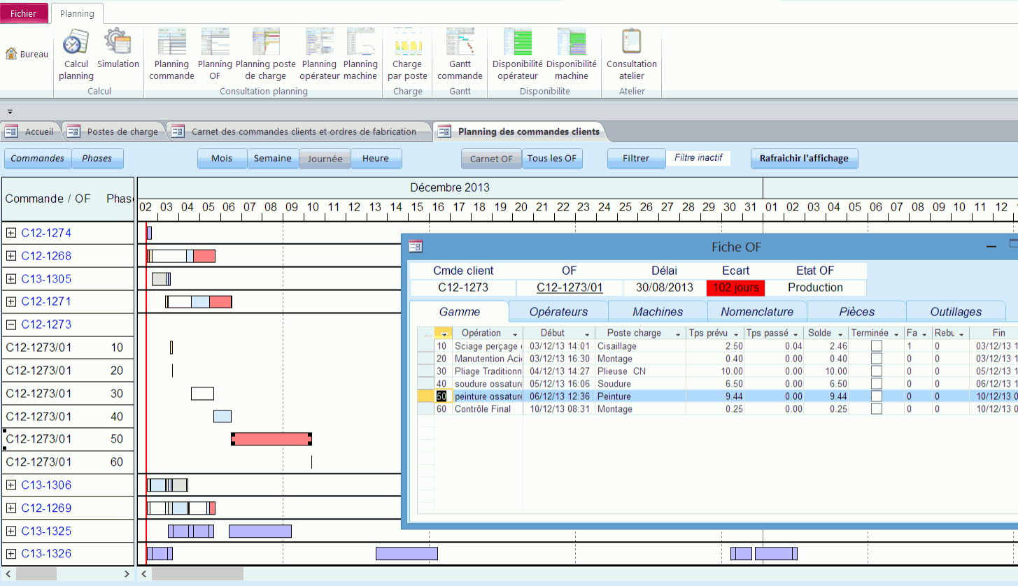 Planning des commandes dans le logiciel ERP HERAKLES