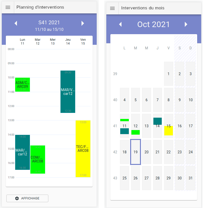 Agenda d'interventions module SAV INTERVENTIONS mobile HERAKLES Agenda d'interventions module SAV INTERVENTIONS mobile HERAKLES