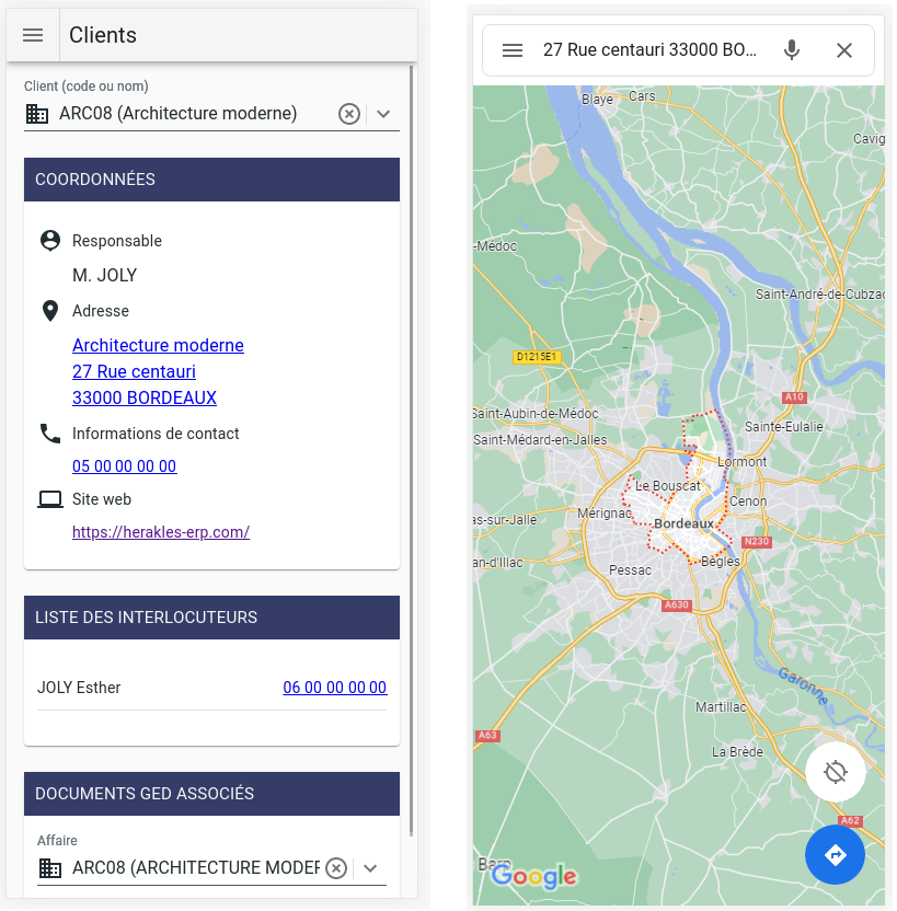 Fiche client dans l'application SAV Mobile HERAKLES Fiche client dans l'application SAV Mobile HERAKLES
