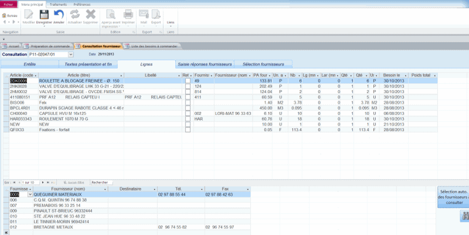 Consultation fournisseur dans le logiciel ERP HERAKLES Consultation fournisseur dans le logiciel ERP HERAKLES