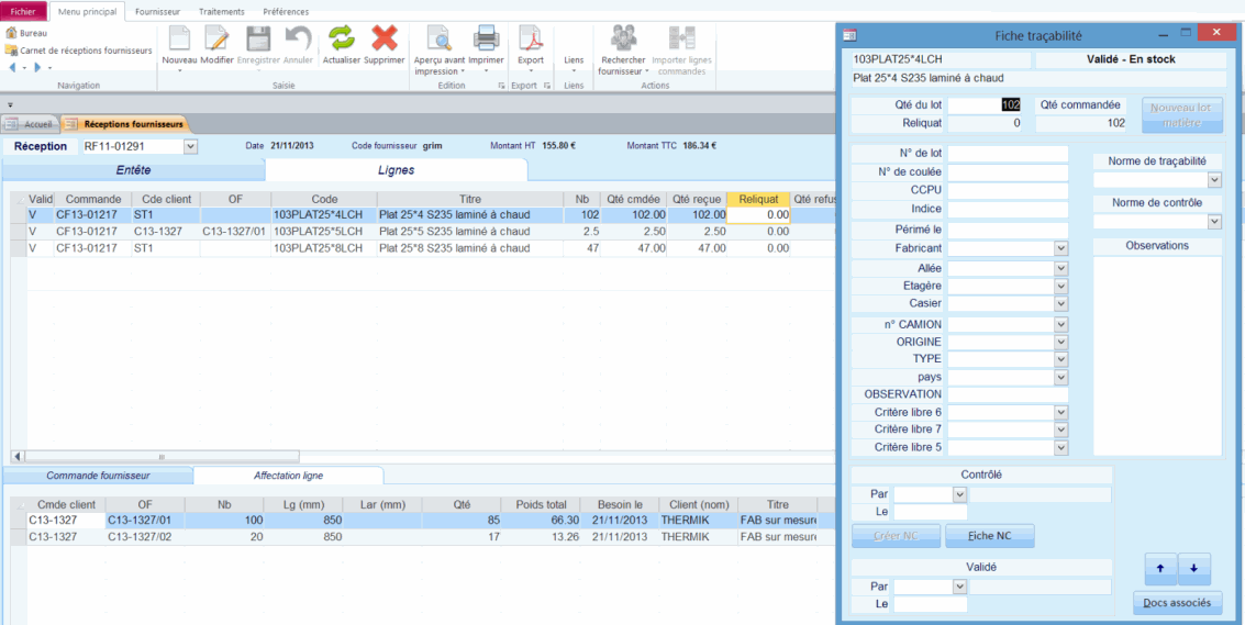Réception fournisseur dans le logiciel ERP HERAKLES Réception fournisseur dans le logiciel ERP HERAKLES