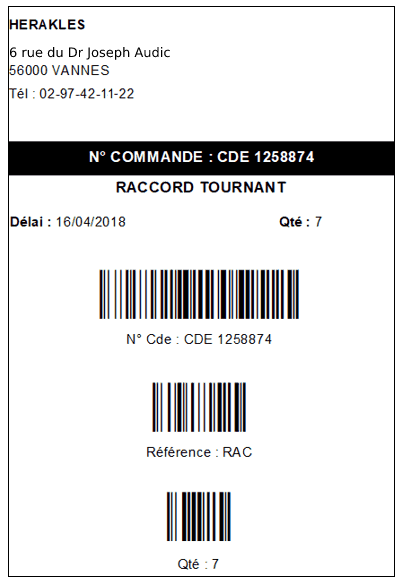 Exemple d'étiquette logistique créée avec HERAKLES