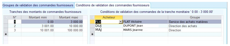 paramétrage des seuils de validation