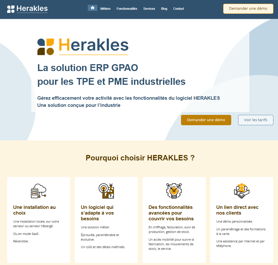 Aperçu du site web du logiciel ERP Herakles